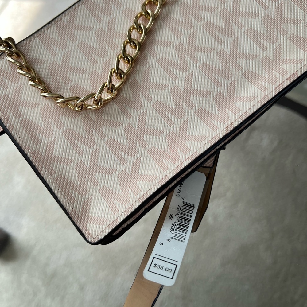 Michael Kors Monogram Nude Pink Leather Fanny Pack Belt with Gold Chain Zipper - Picture 9 of 9